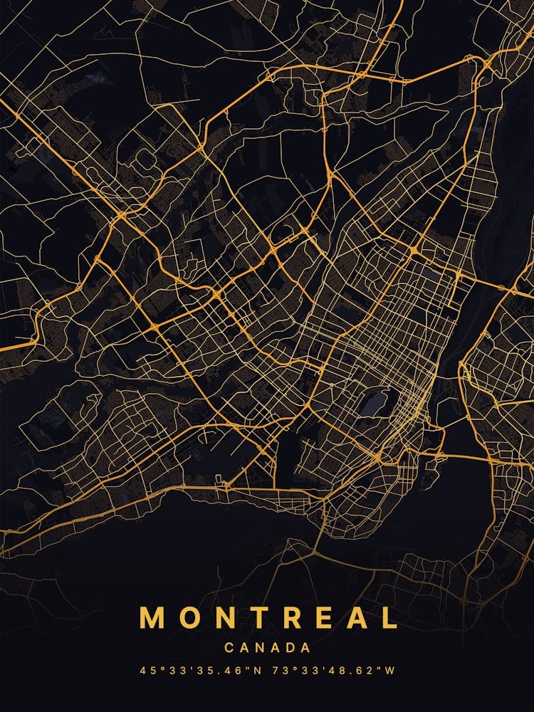 Montreal Quebec Canada Black And Gold Map