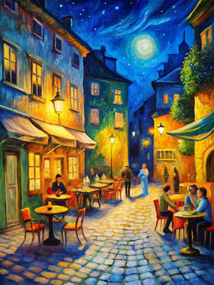 cafe terrace at night