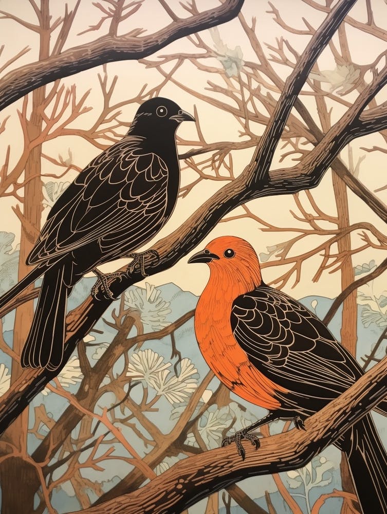 Art Nouveau Birds Poster Pigeon 2