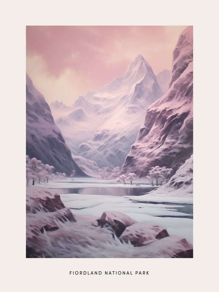 Dreamy Winter National Park Poster  Fiordland National Park New Zealand 1