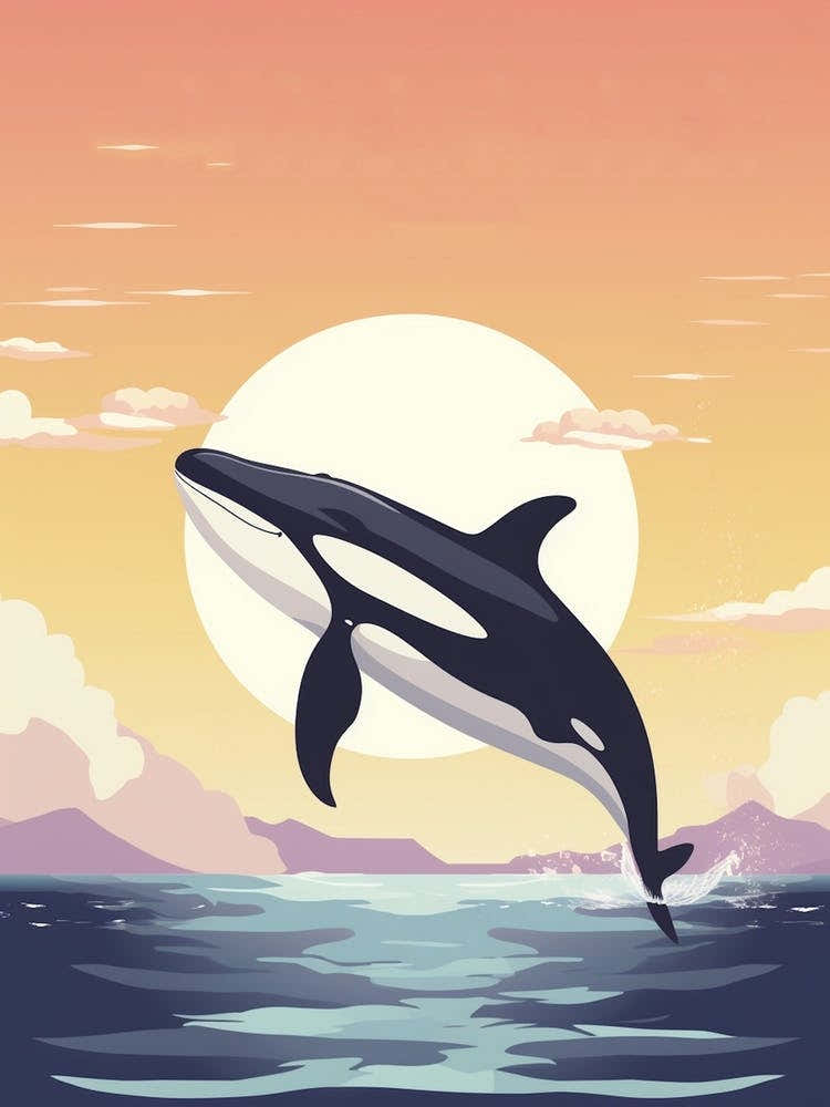 Orca Whale & Sun Retro Geometric