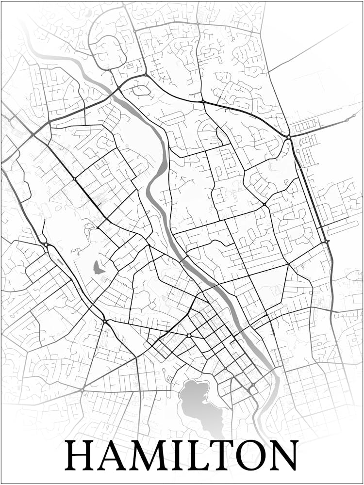 Hamilton, Waikato, New Zealand, City Map, Black And White Fade Design