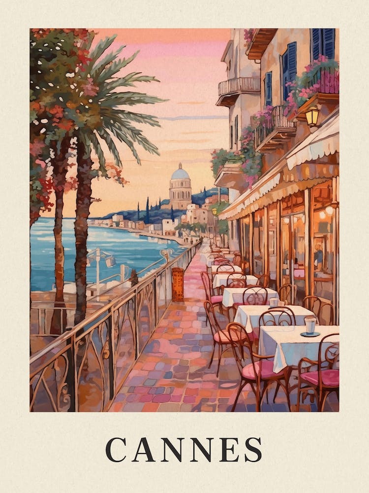 Cannes France 8 Vintage Pink Travel Illustration Poster
