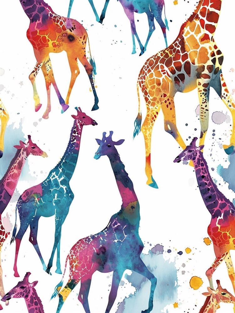Giraffe Watercolour Colourful Pattern 2