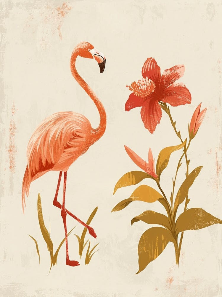 Jamess Flamingo And Tiare Flower Minimalist Illustration 3