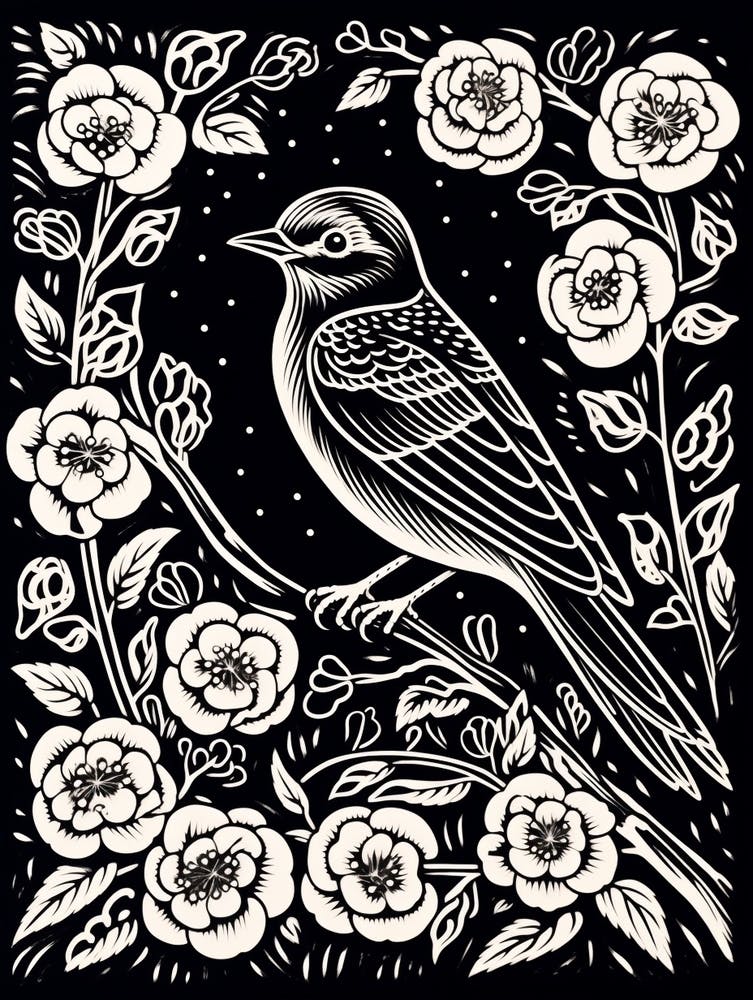 B&W Bird Linocut Eastern Bluebird 3
