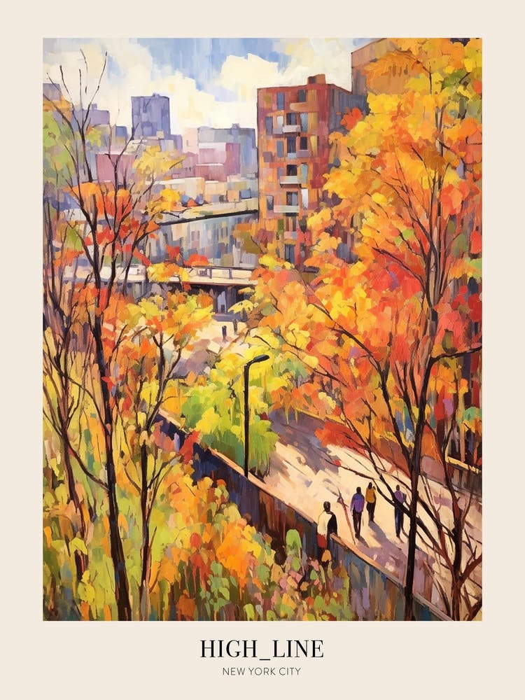 Autumn City Park Painting High Line Park New York City Poster