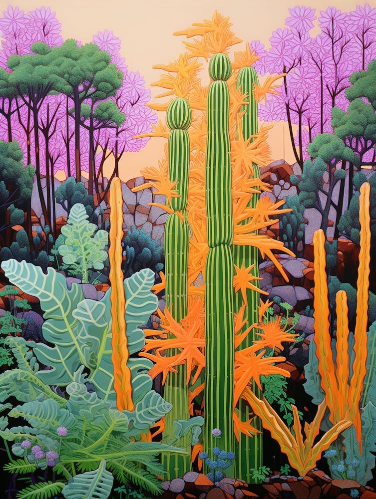 Mexican Style Cactus Illustration Carnegiea Gigantea Cactus 3