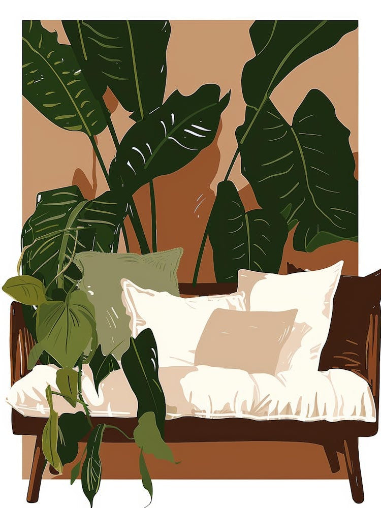Sofa With Tropical Plants