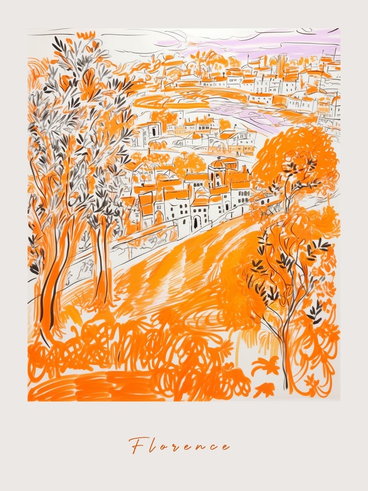 Florence Italy Orange Drawing Poster