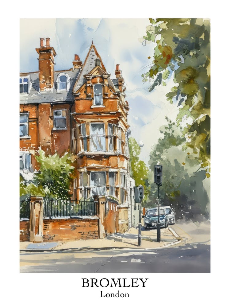 Bromley London Borough   Street Watercolour 2 Poster