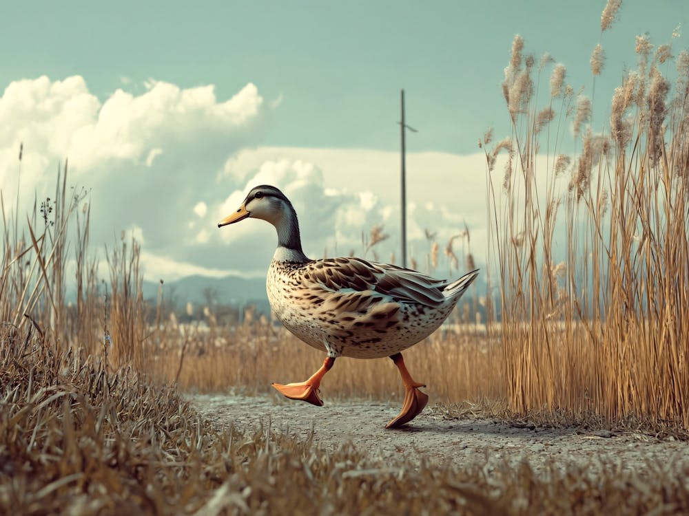 Duck Walking In The Grass
