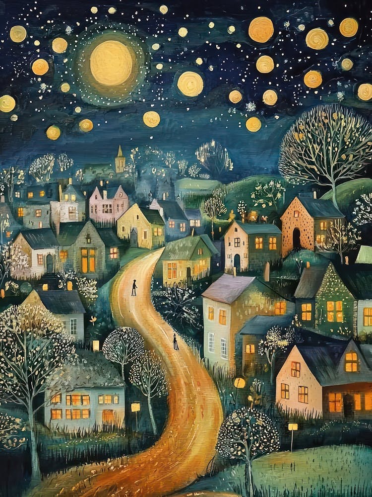 Gustav Klimt Print Night Town Stars Moon Poster Klimt Exhibition Poster Painting Flower Garden Full