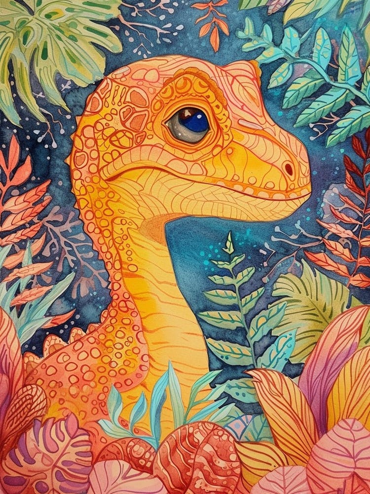 Rainbow Watercolour Dryosaurus Dinosaur 1