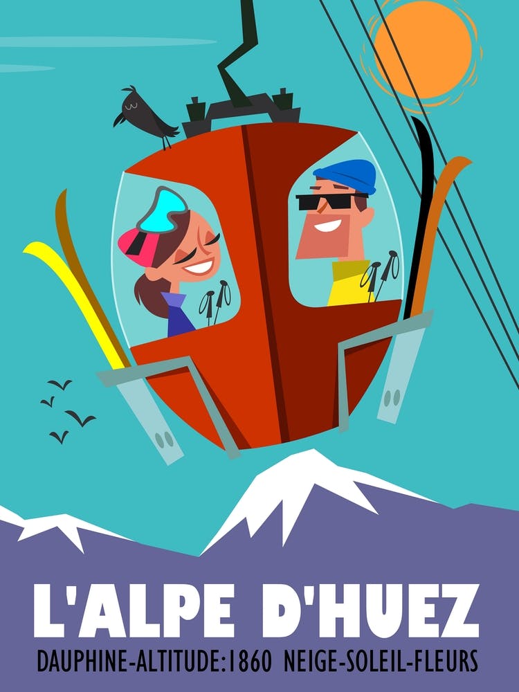 Alpe Dhuez Red Bubble Lift Poster Blue & Purple