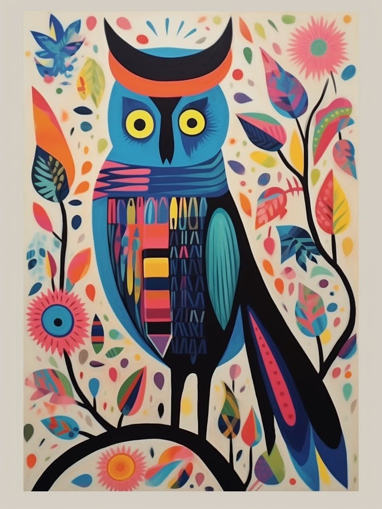 Colourful Scandi Bird Owl 1