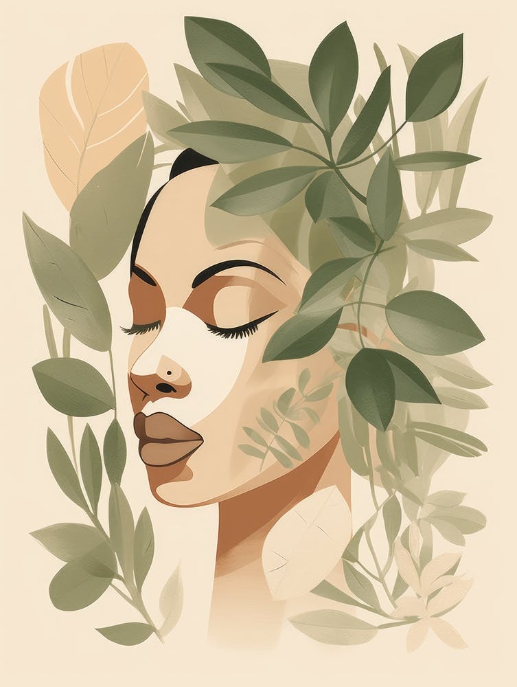 Woman With Green Leaves