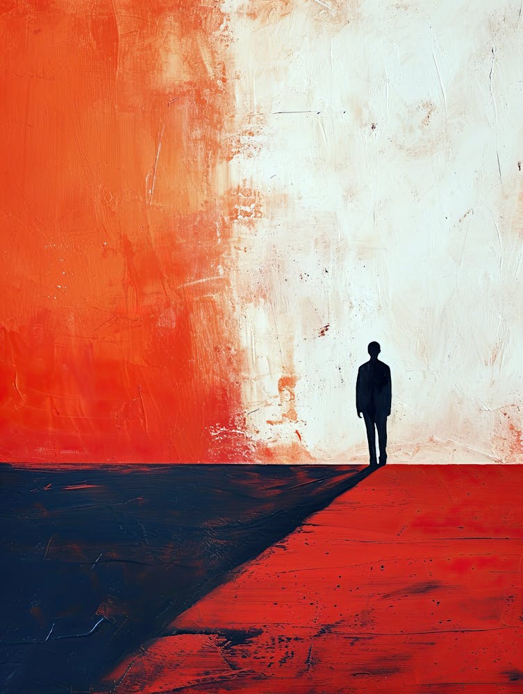 Man Walking On Red Road