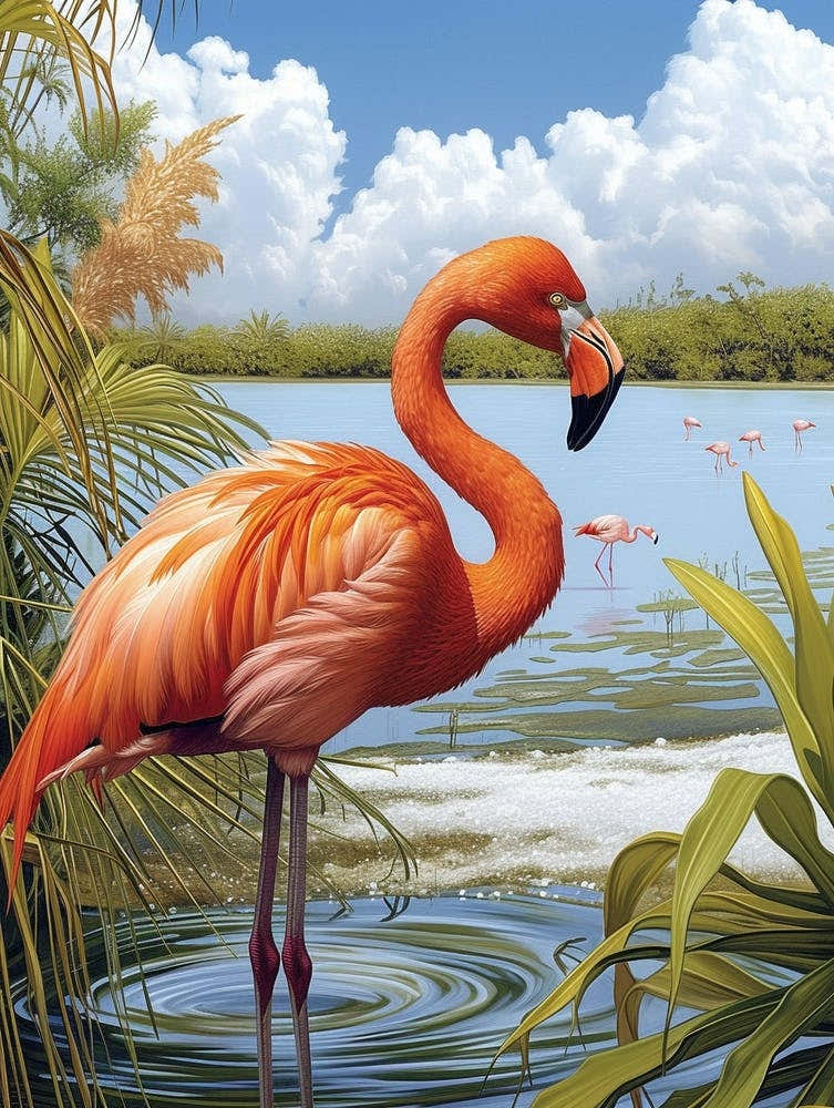 Greater Flamingo Salt Pans And Lagoons Tropical Illustration 2