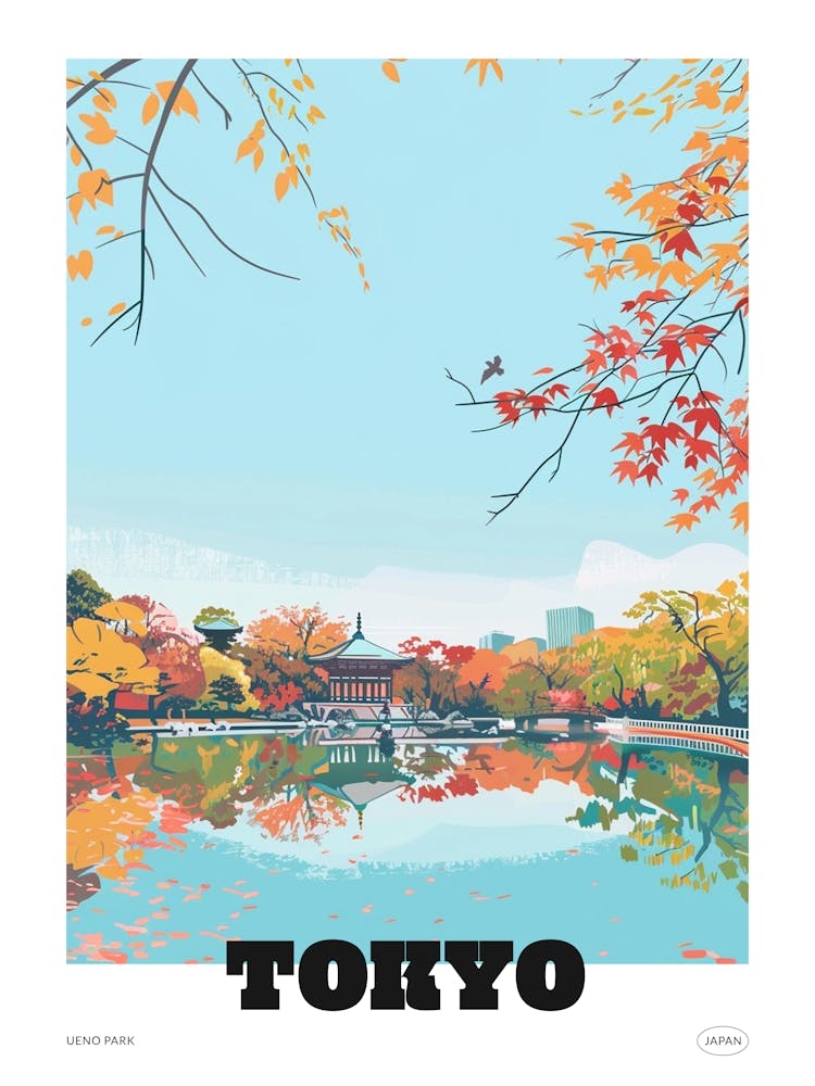 Ueno Park Tokyo 3 Colourful Illustration Poster