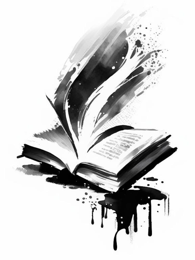Open Book Symbol 1 Black And White Painting