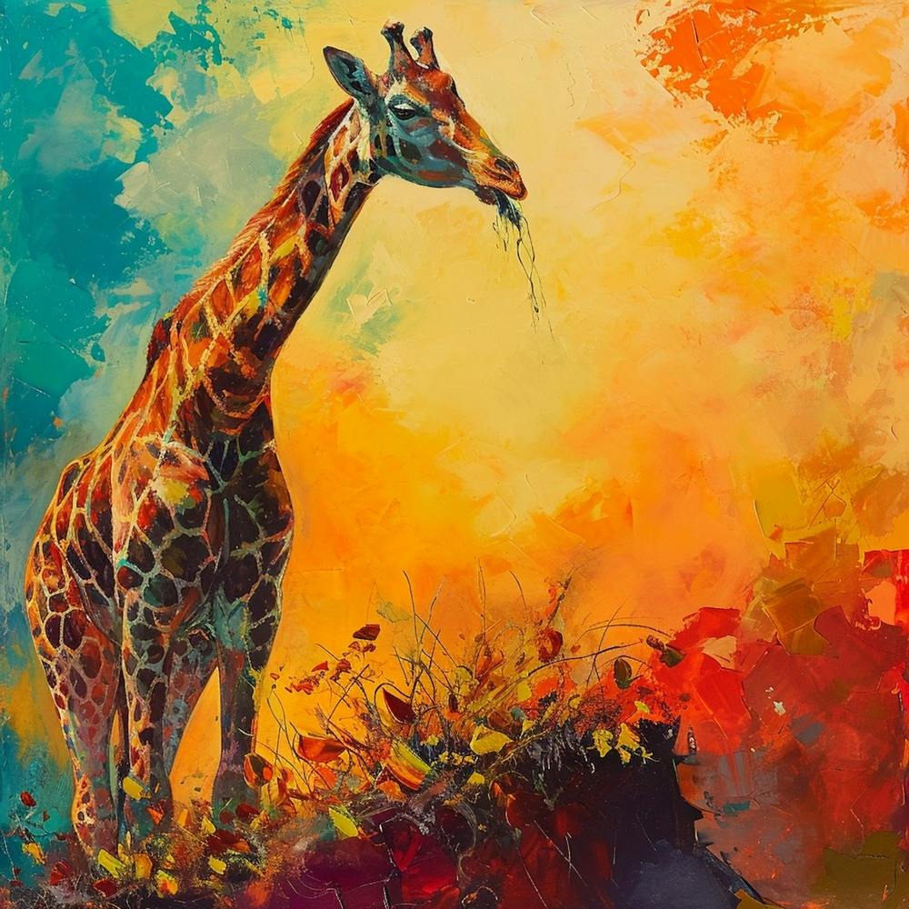 Giraffe On A Mountain Top Brushstroke 1
