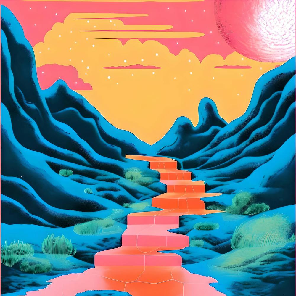 Risograph Style Surreal Scene, Vibrant Trippy Candy Colours 5
