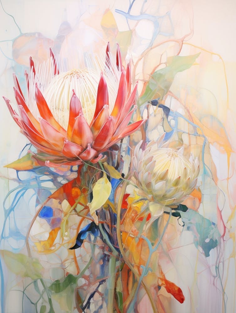 Abstract Flower Painting Protea 1 Living Room Art print