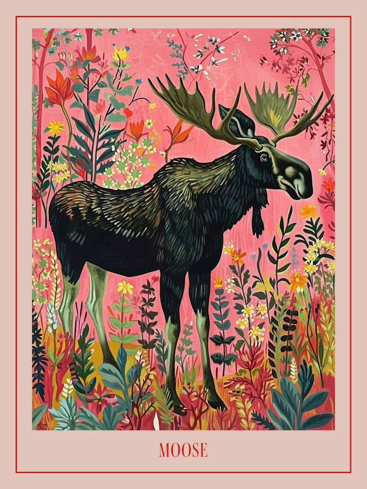 Floral Animal Painting Moose 1 Poster