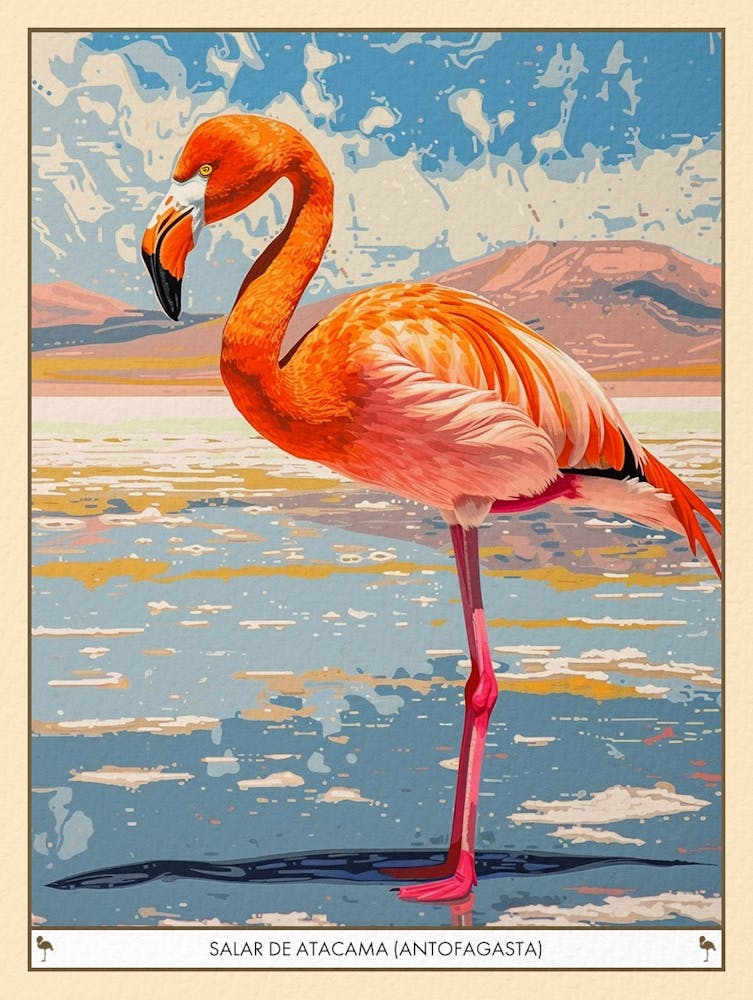 Greater Flamingo Salar De Atacama Antofagasta Tropical Illustration 3 Poster