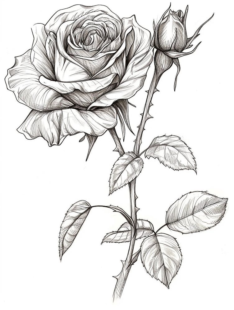 English Rose Black And White Line Drawing 41