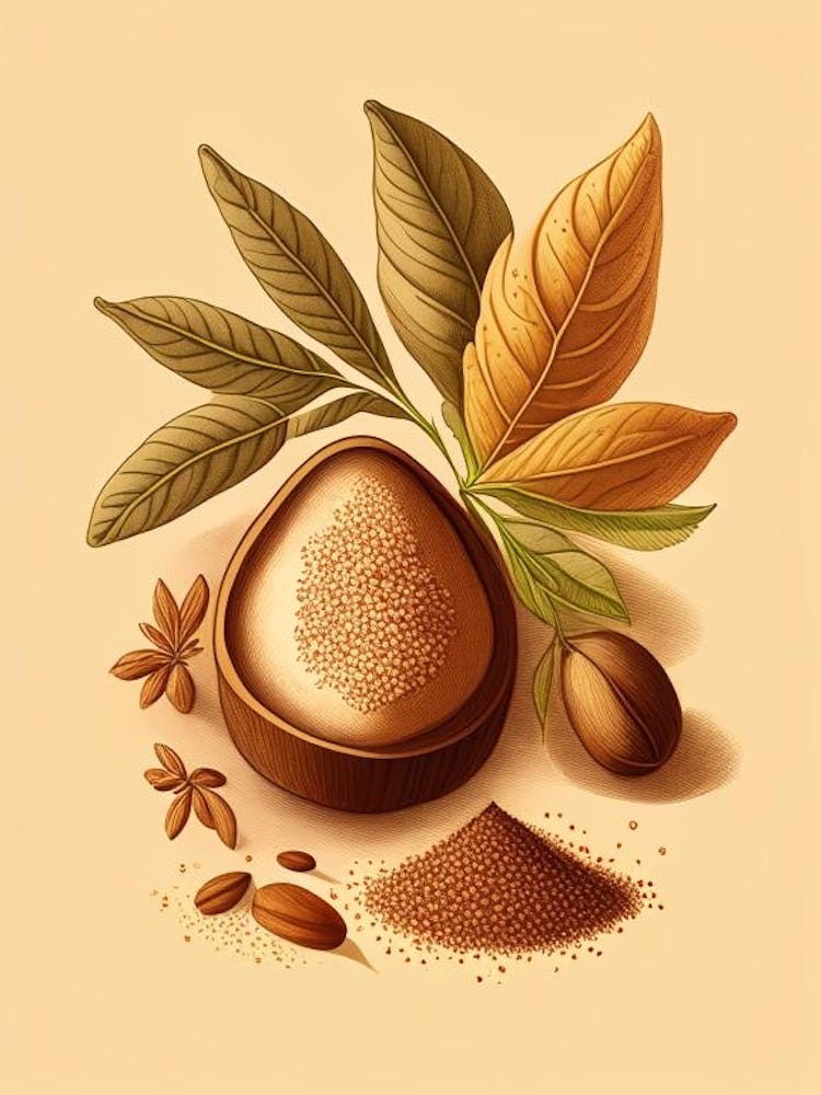 Nutmeg Spices And Herbs Retro Drawing 2