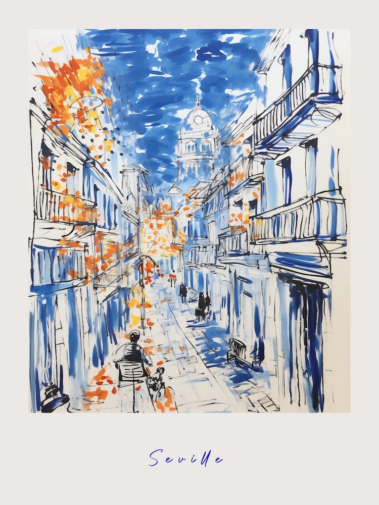 Seville Spain 2 Mediterranean Blue Drawing Poster