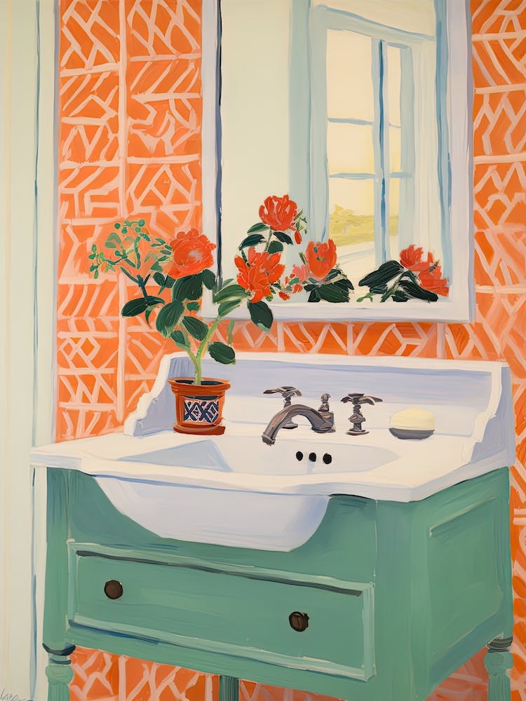 Bathroom Vanity Painting With A Marigold Bouquet 3