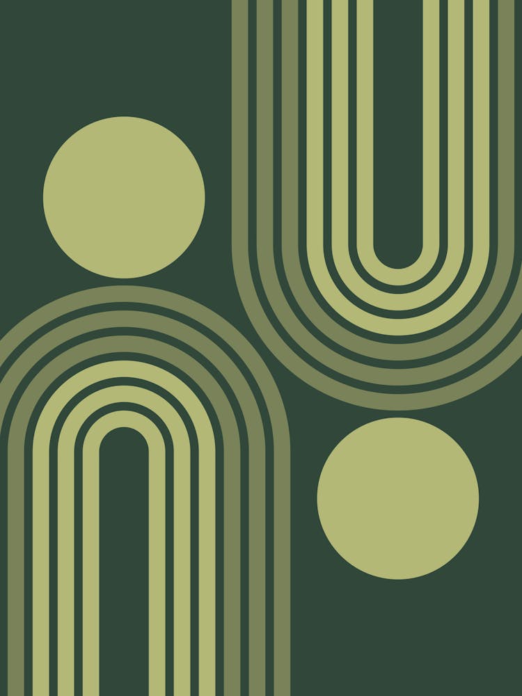 Mid Century Modern Geometric Rainbow And Sun Abstract A11 In Greenery Shades 01