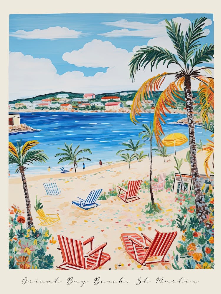 Affiche de la Plage de l'Anse Orientale, Saint-Martin, Style Matisse et Rousseau 3
