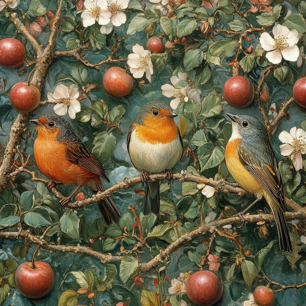 Three Birds In An Apple Tree Art