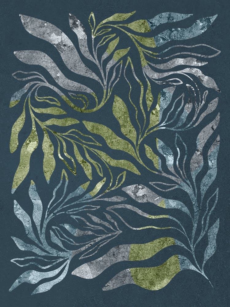 Endless Boho Elegant Moody Leaf Illustration 1/2 Dark Celestial Blue-Green