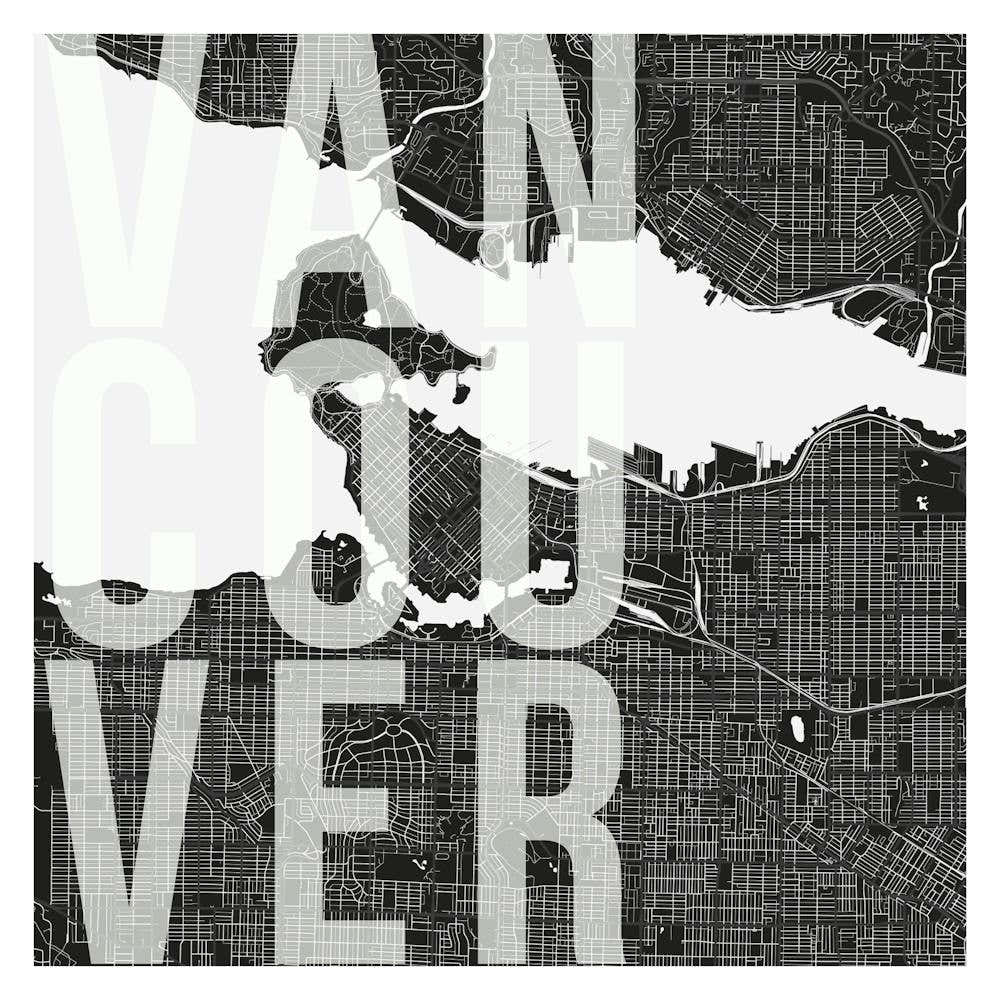 Vancouver Mono Street Map Text Overlay Square
