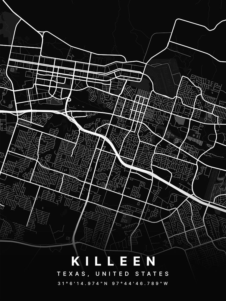 Killeen Texas USA Black Map