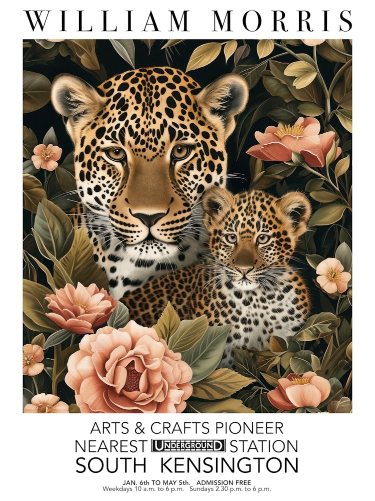 William Morris Print Mamma Leopard And Cub Portrait Valentines Mothers Day Gift