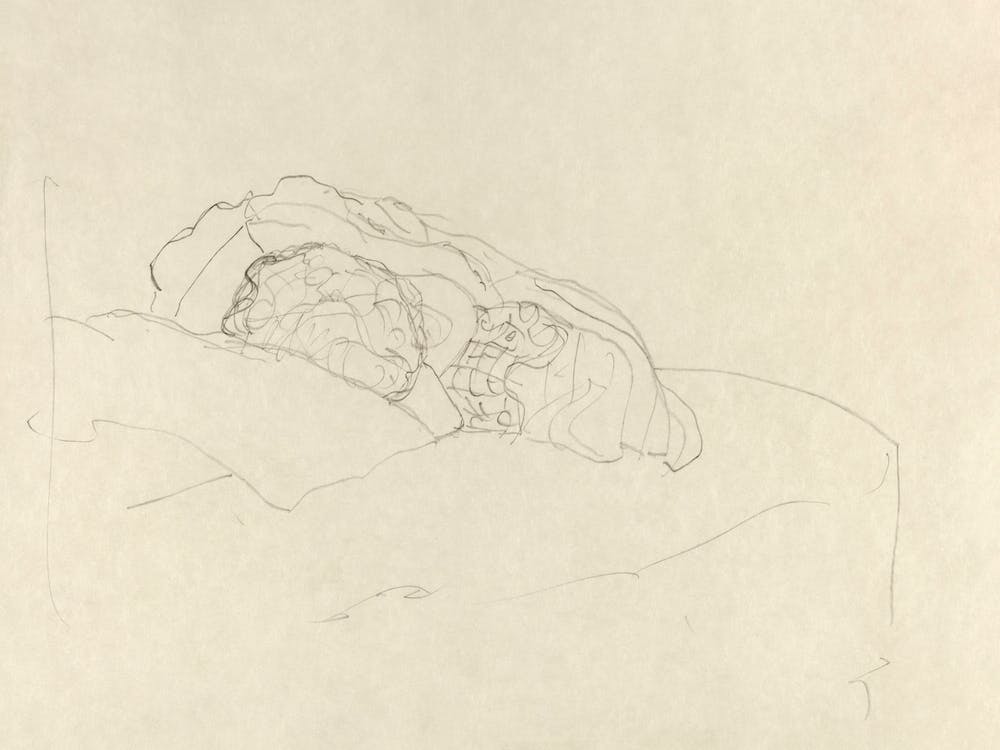 Curled Up Girl On Bed, Gustav Klimt