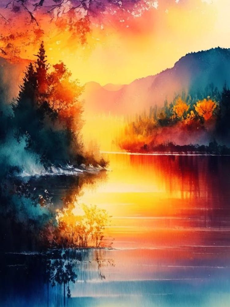 Les Lacs de Plitvice Aquarelle