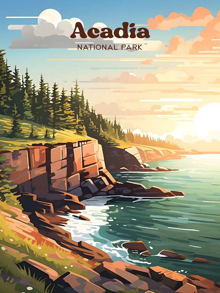 Acadia National Park Maine United States USA Travel Illustration