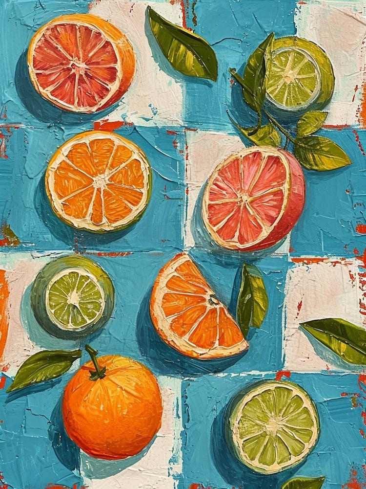 Citrus Fruit Blue Checkerboard 2