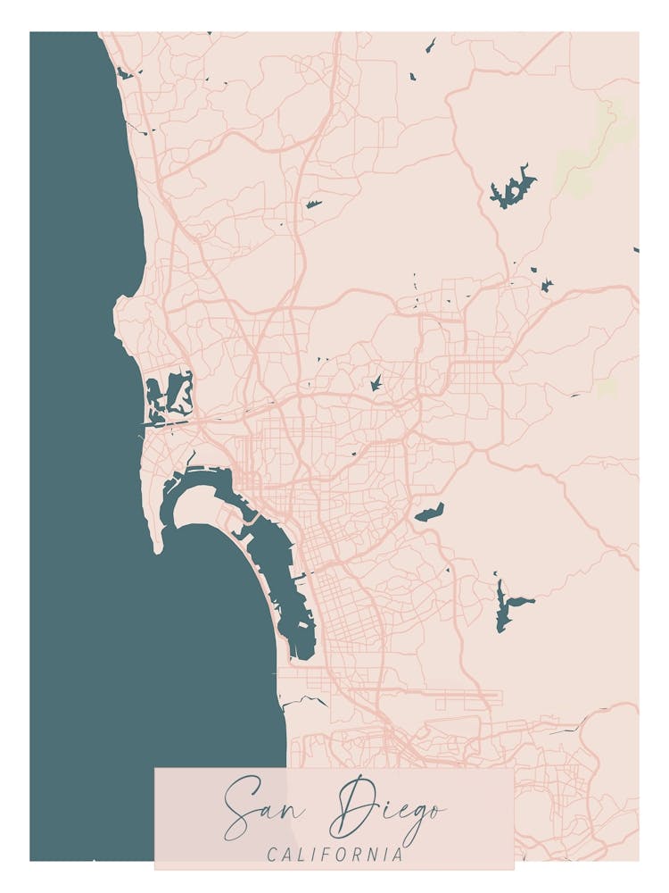 San Diego California Pink and Blue Cute Script Street Map 1
