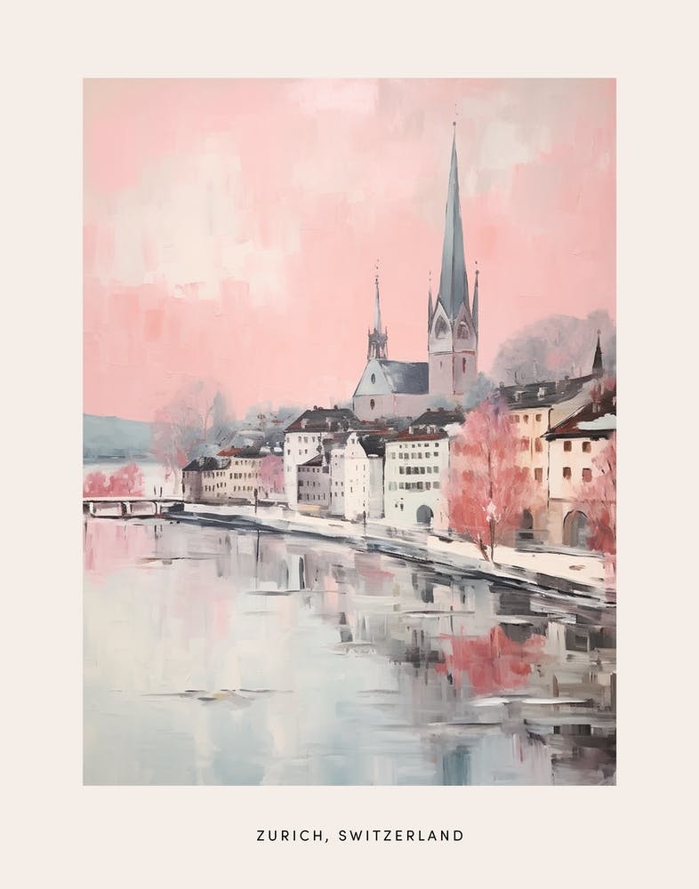 Dreamy Winter Painting Poster Zurich Switzerland 1