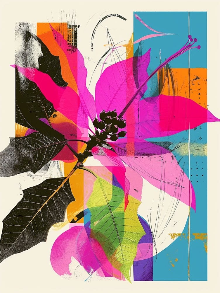 Poinsettia 3 Neon Flower Collage