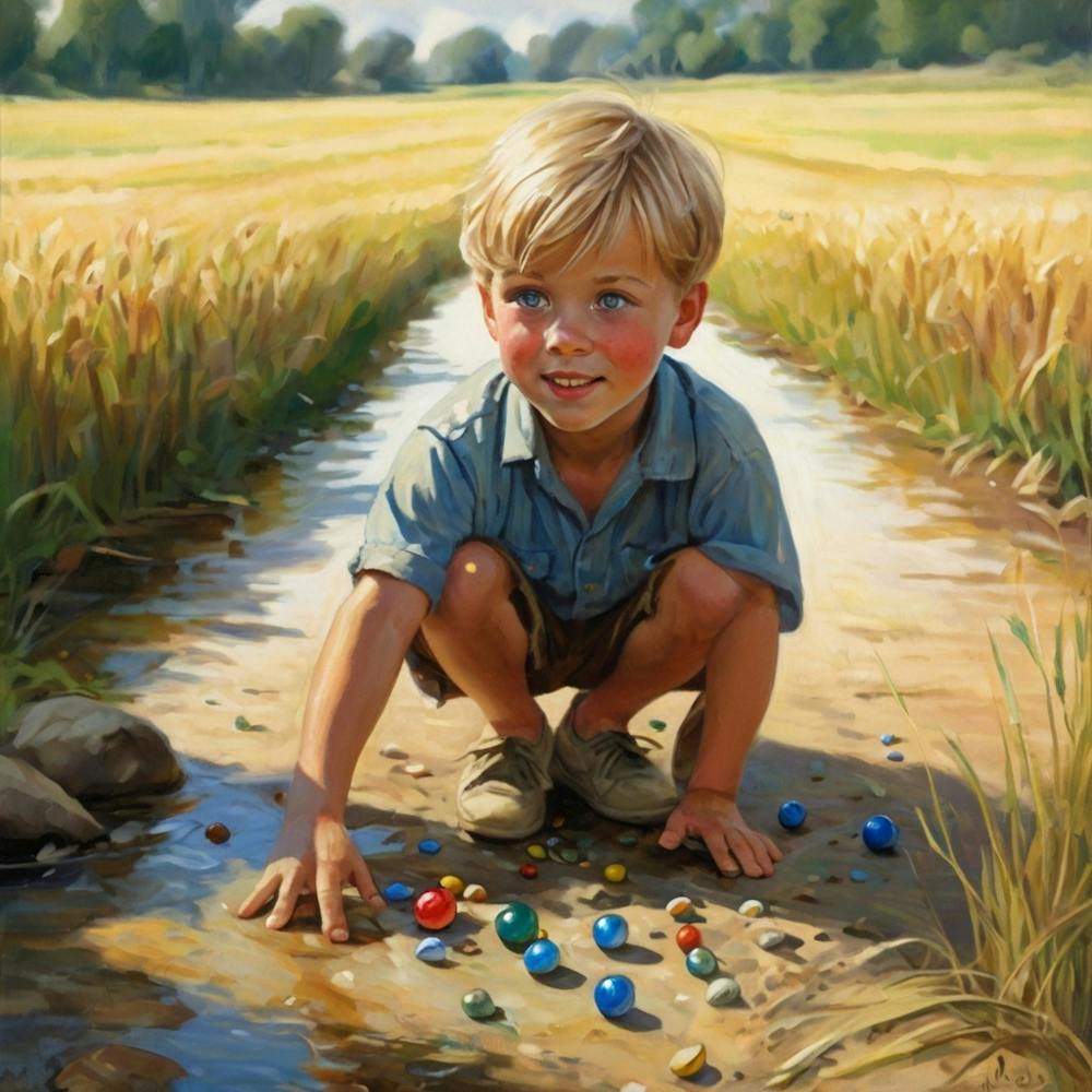 Little Boy Playing With Marbles