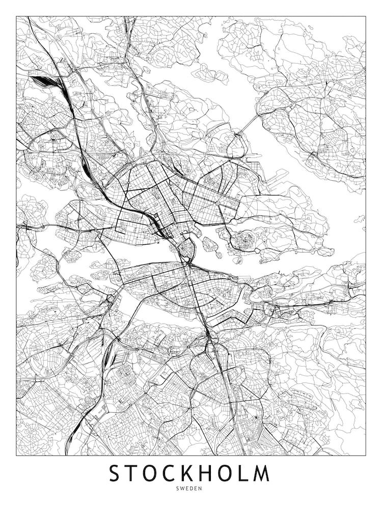 Stockholm White Map